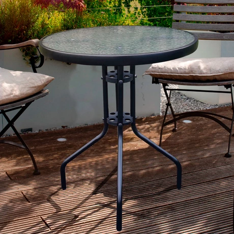 Mesa de Terraza de Vidrio y Acero Grande 70x80 cm Negra