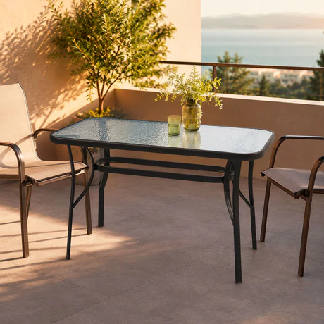 Mesa Terraza Vidrio y Acero 70x70x120 cm Negra