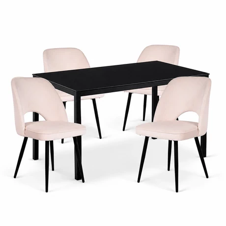 Comedor Oval Mesa Vidrio Negro 75x80x120 cm 4 Sillas Velvet Beige - vista alternativa
