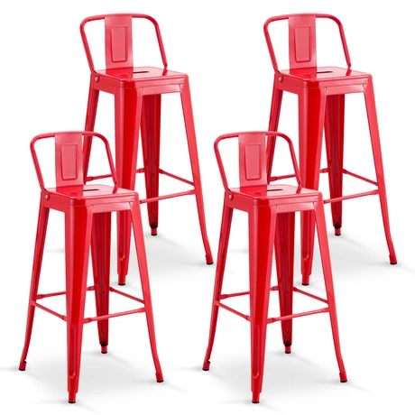 Pack De 4 Silla Alta Metal Rojo