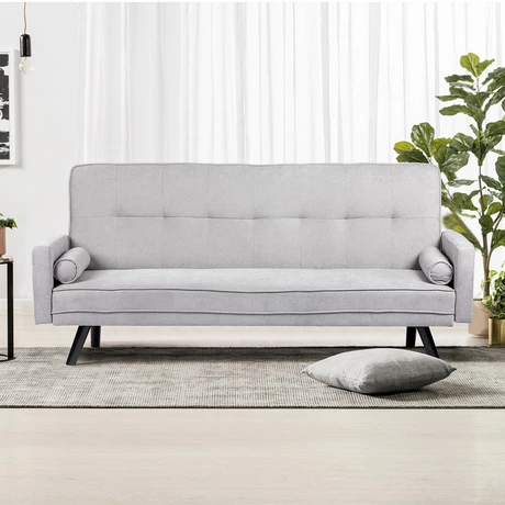 Sofá Cama Gris Patas de Madera Oscura