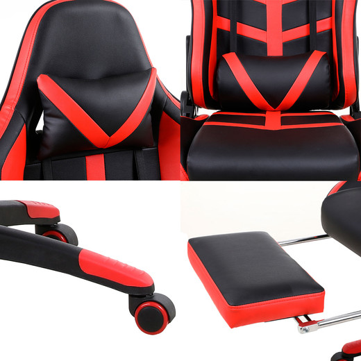 Silla Gamer Racing Reclinable 180° Reposapiés Rojo