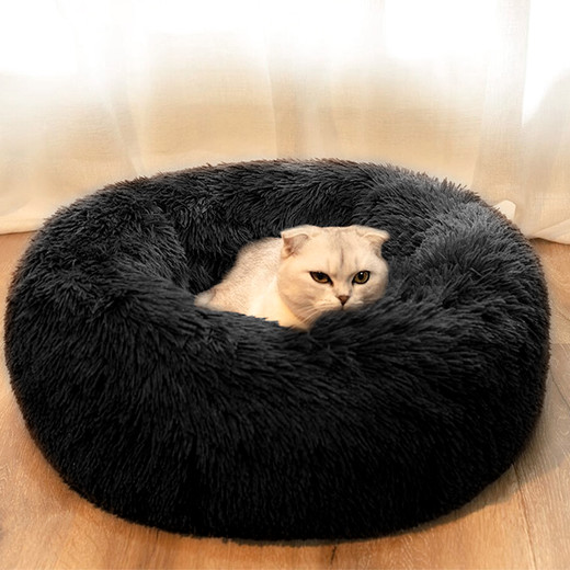 Cama Mascotas Antiestres Circular Felpa M Gris
