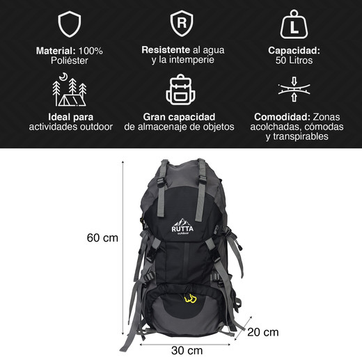 Mochila Camping 50L Negro