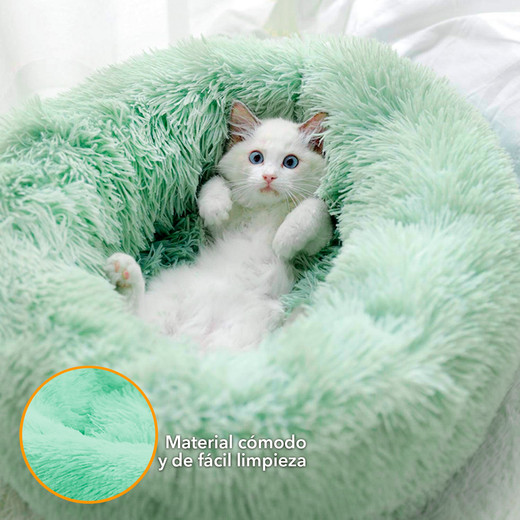 Cama Mascotas Antiestres Circular Felpa M Verde