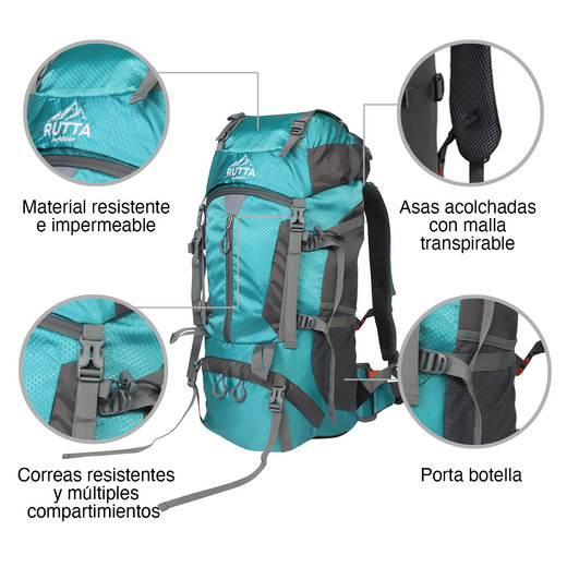 Mochila Camping 65L Celeste
