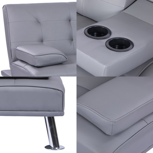 Futón con Apoya Vasos de PU 72x79x167 cm Gris