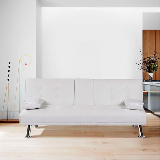 Futón con Apoya Vasos de PU 72x79x167 cm Blanco