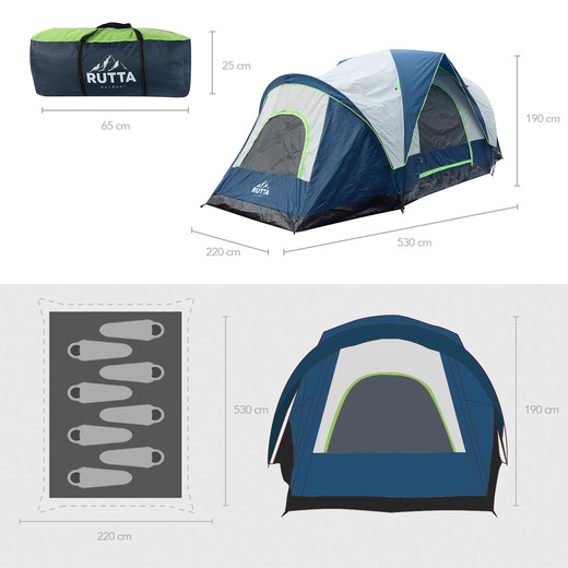 Carpa 8 Personas Camping Outdoor Azul