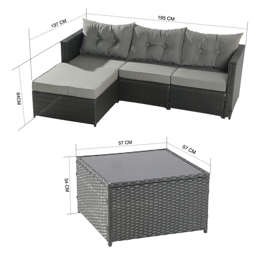 Seccional Intercambiable 3 Cuerpos Terraza Sofa + Mesa gris