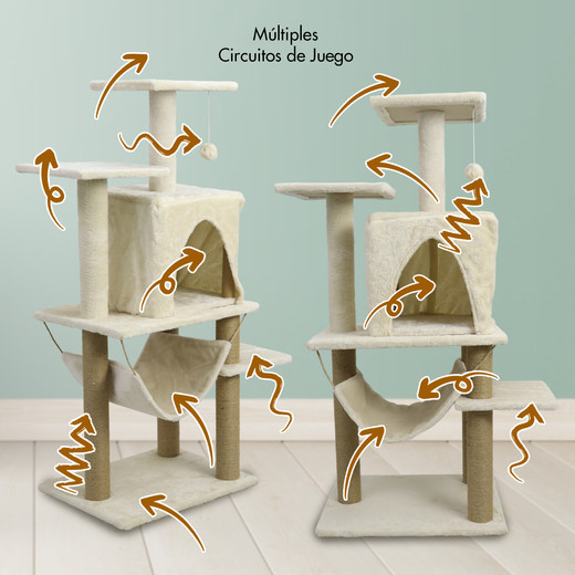 Torre Rascador Para Gatos Casa-Hamaca 113cm Beige