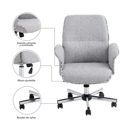 Silla de Oficina Acolchada Altura Regulable Gris