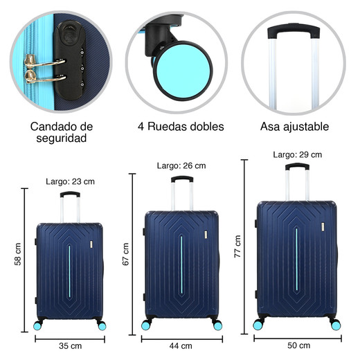 Set Maletas Rígidas Majesty S M L Azul