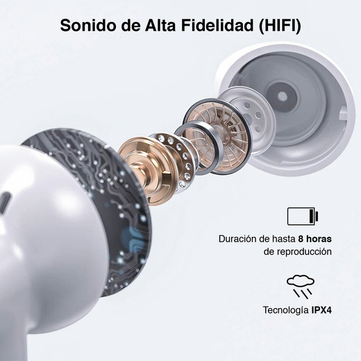 Audífonos Earbuds Reisen V2 Bluetooth IPX4 Blanco