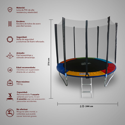 Cama Elástica Trampolín para Niños 8 FT 244 cm
