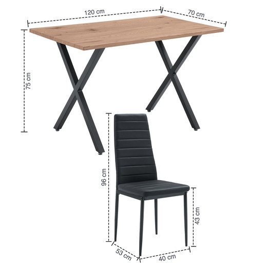 Comedor Bristol Mesa 75x70x120 4 Sillas PU Negro