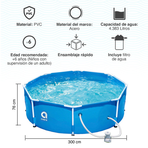 Piscina con Filtro 4383 L 76x300 cm Celeste