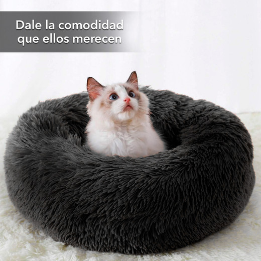 Cama Mascotas Antiestres Circular Felpa M Gris