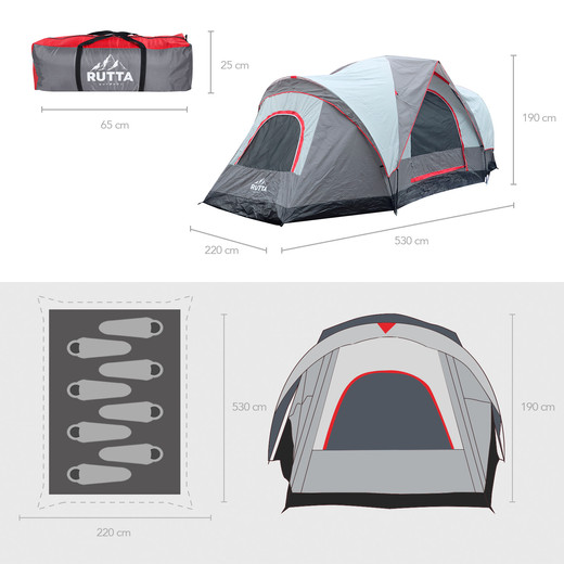 Carpa 8 Personas Camping Outdoor Gris