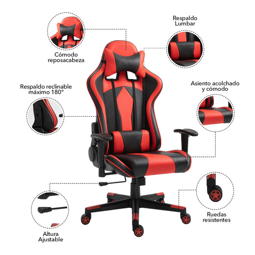 Silla Gamer Racing League Reclinable 180° Rojo
