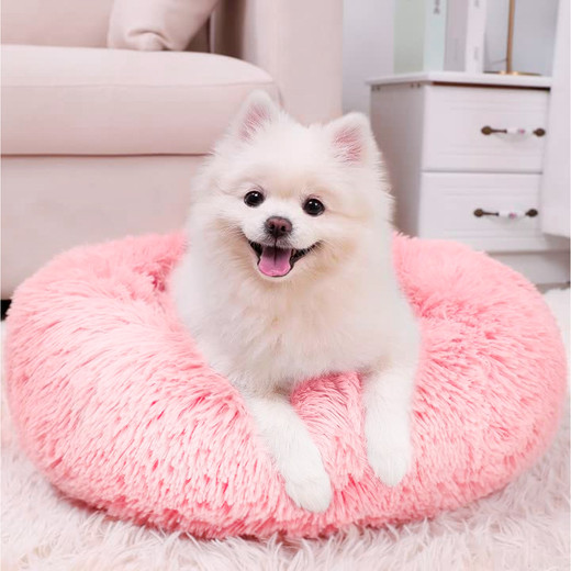 Cama Mascotas Antiestres Circular Felpa S Rosado