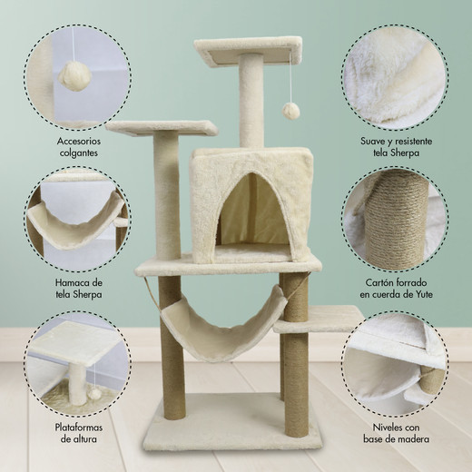 Torre Rascador Para Gatos Casa-Hamaca 113cm Beige