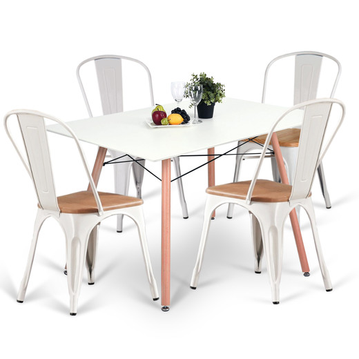 Comedor 4P Nórdico Eames 110X80 + Sillas Tolix Blancas