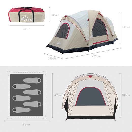 Carpa 6 Personas Camping Outdoor Beige