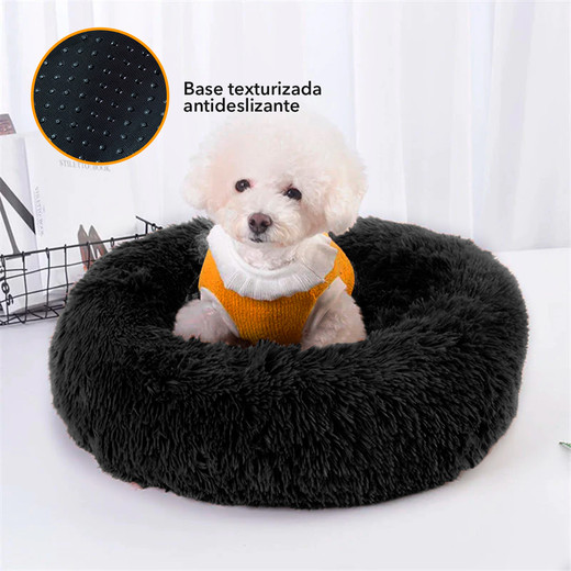 Cama Mascotas Antiestres Circular Felpa M Gris