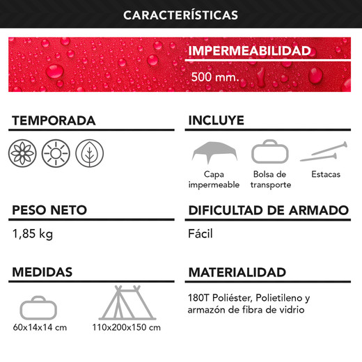 Carpa 2 Personas Camping Outdoor Burdeo