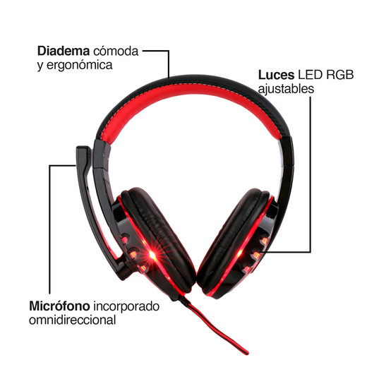 Audífonos Gamer G04L Luces Led con Micrófono Rojo