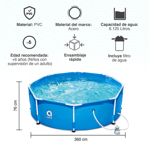Piscina con Filtro 6125 L 76x360 cm Celeste