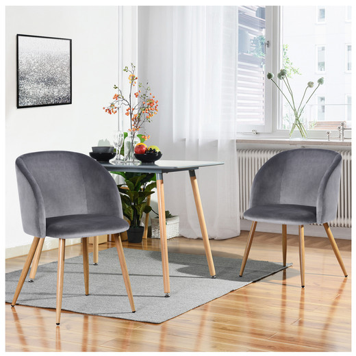 Pack 2 Sillas Comedor Lounge Terciopelo Gris