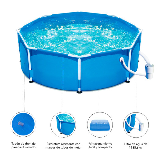 Piscina con Filtro y Estructura de Acero 6.125Lts 76cmx360cm