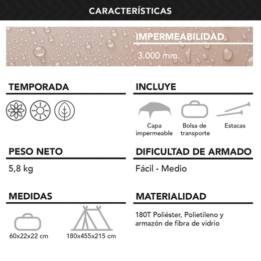 Carpa 6 Personas Camping Outdoor Beige
