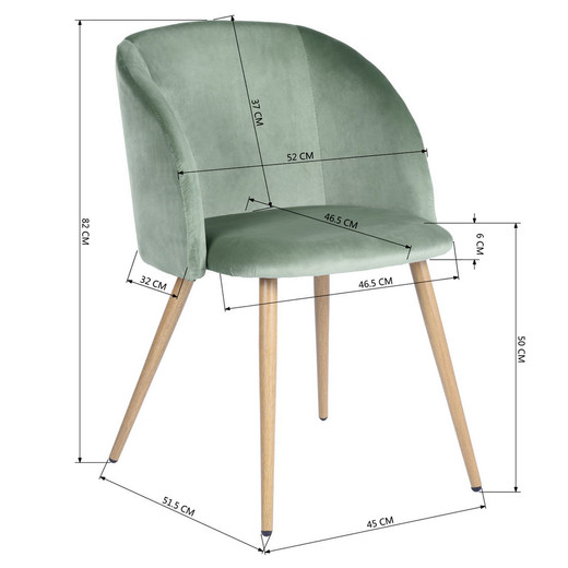 Pack 2 Sillas Comedor Lounge Terciopelo Verde