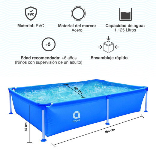 Piscina Estructural 1125 L 42x127x188 cm Celeste