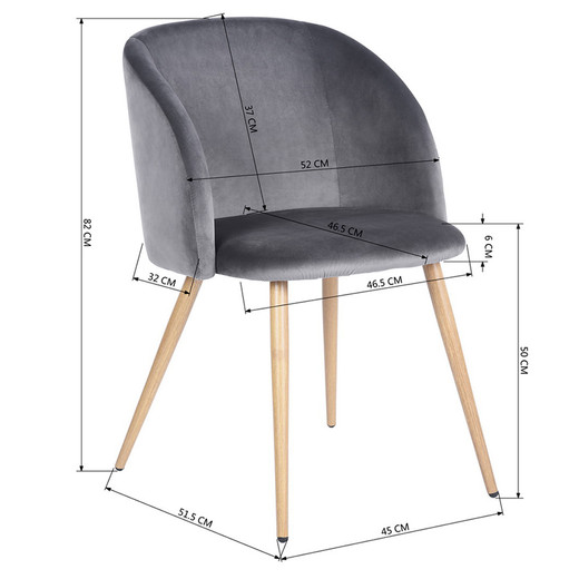 Pack 2 Sillas Comedor Lounge Terciopelo Gris