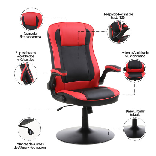 Silla Gamer con Base de Metal Rojo