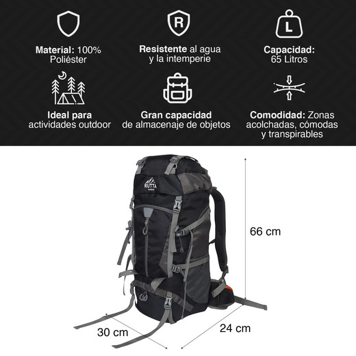 Mochila Camping 65L Negro