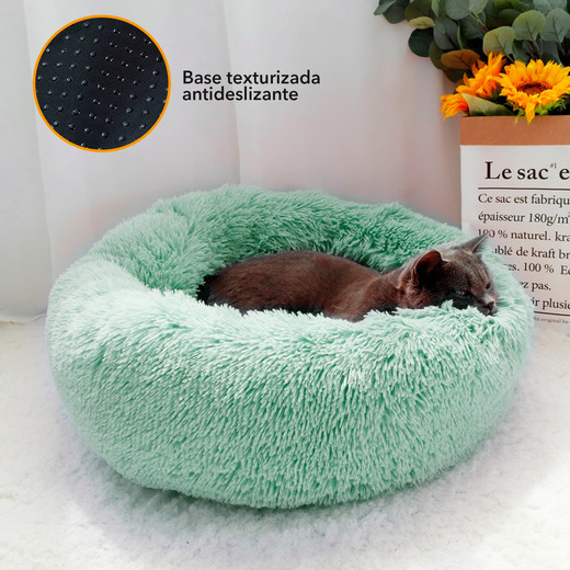 Cama Mascotas Antiestres Circular Felpa M Verde