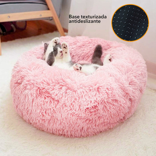 Cama Mascotas Antiestres Circular Felpa S Rosado