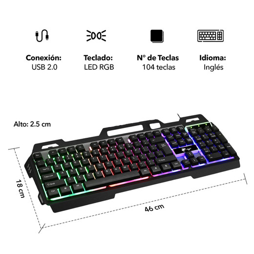 Pack Teclado Metal RGB + Mouse 1600dpi Gamer Negro