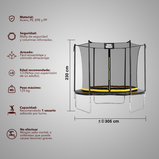 Cama Elástica 305 cm (10 Ft) Negro