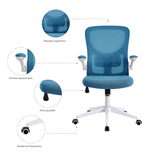 Silla de Oficina con Reposa Brazos Azul