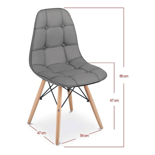 Pack 4 Sillas Eames Acolchada PU Gris