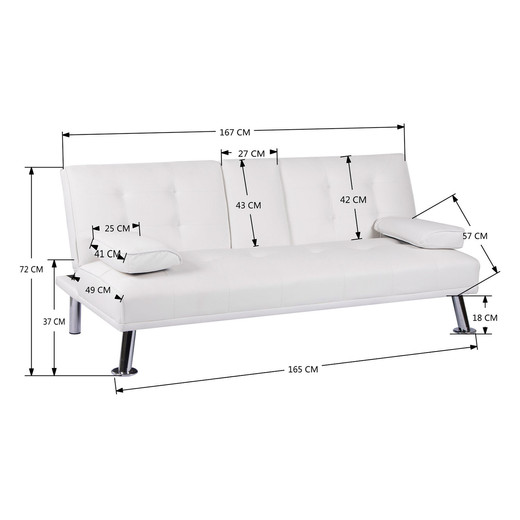 Futón con Apoya Vasos de PU 72x79x167 cm Blanco
