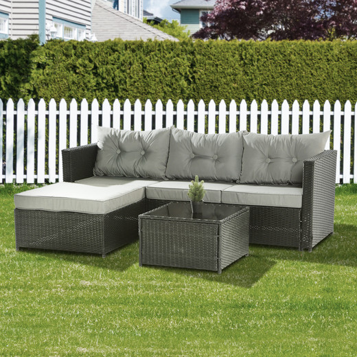 Seccional Intercambiable 3 Cuerpos Terraza Sofa + Mesa gris