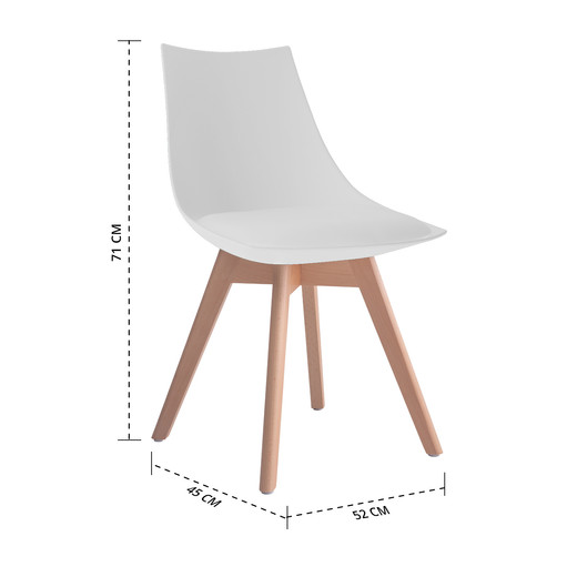 Pack 4 Silla Comedor con Patas de Madera Blanco