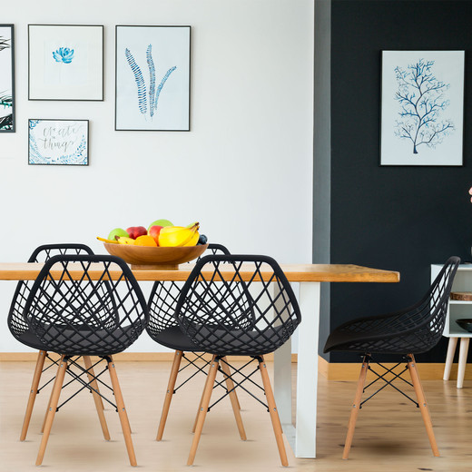 Pack 4 Silla comedor Eames Enrejada Negro